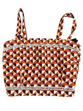 Forever 21 Medium Brown White Tan Geometric Smocked Crop Top